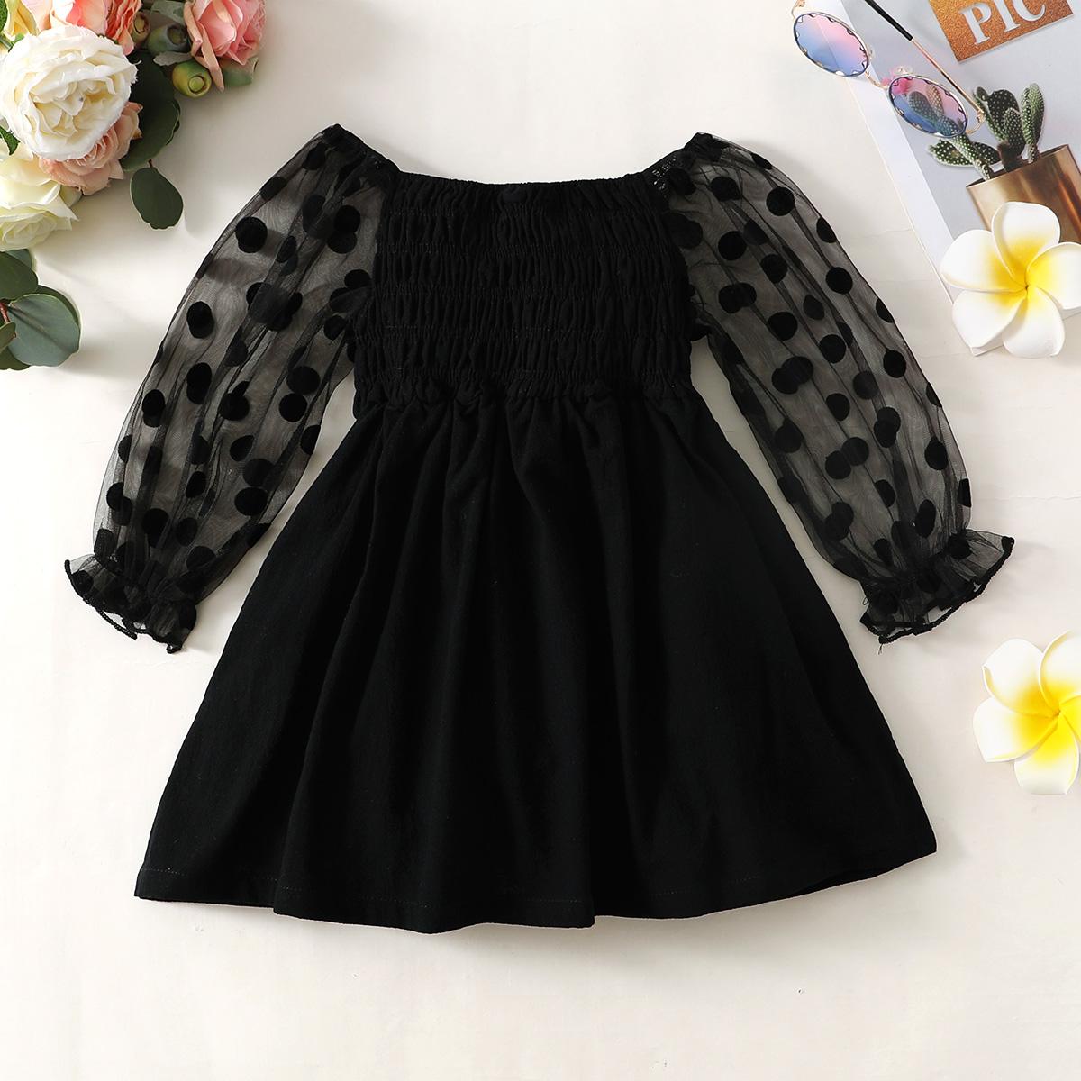 Baby Girls Dress Wide Neck Gauze One Piece Sun Dress Black 222206313