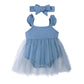 Baby Girls Outfits Straps Pure Color Gauze Romper Dress With Headband 2Pcs Clothes Set 222203159
