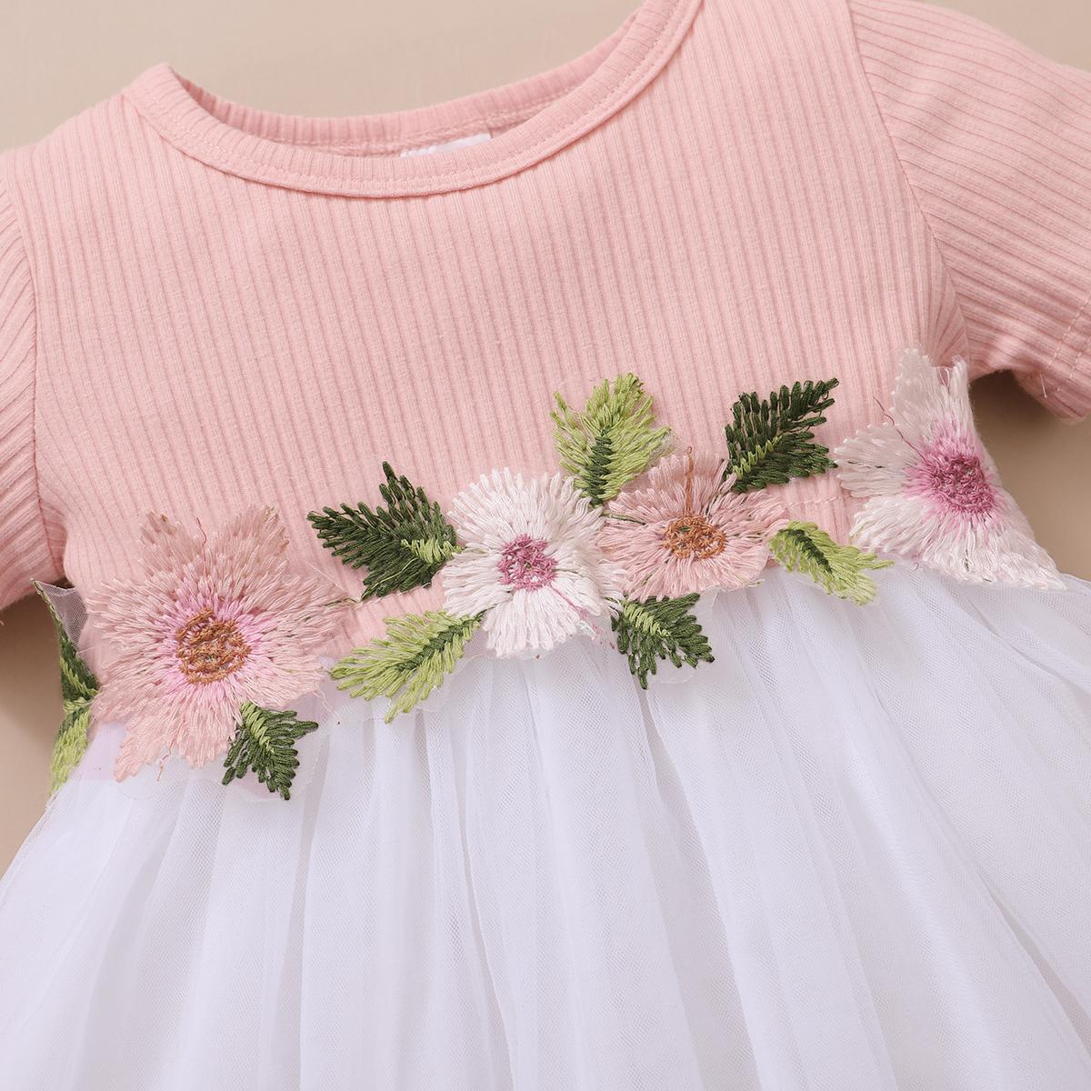 Baby Girls Outfits Rib Summer Gauze Dress With Headband Pink 12101161-1