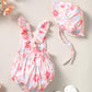 Kid Fashion Ready Stock Girls Clothes Summer Sleeveless Floral Print Romper With Hat 2Pcs Set ZX-ZB029