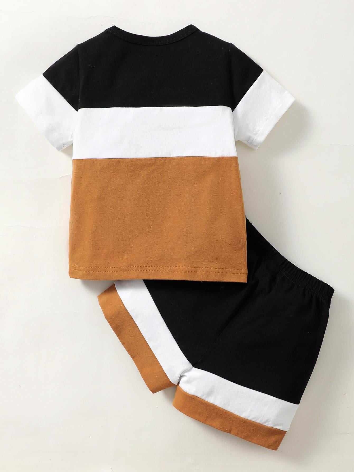 Baby Boys Outfits Letter Print Splice Shirts Shorts 2PCS Clothes Set Black SH-303-3