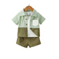 Kid Fashion Ready Stock Boys Summer Outfits Turn-down Collar Pocket Splice Shirt Elastic Shorts 2Pcs Clothes Set Blue 112211057