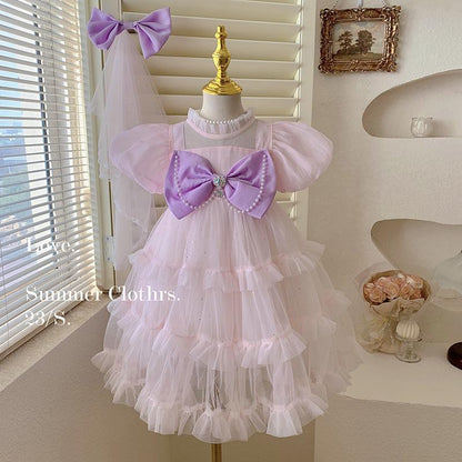 Baby Fashion Girls Princess Dress Summer Puff Sleeve Party Performance Dress Fluffy Cake Dress 23c021