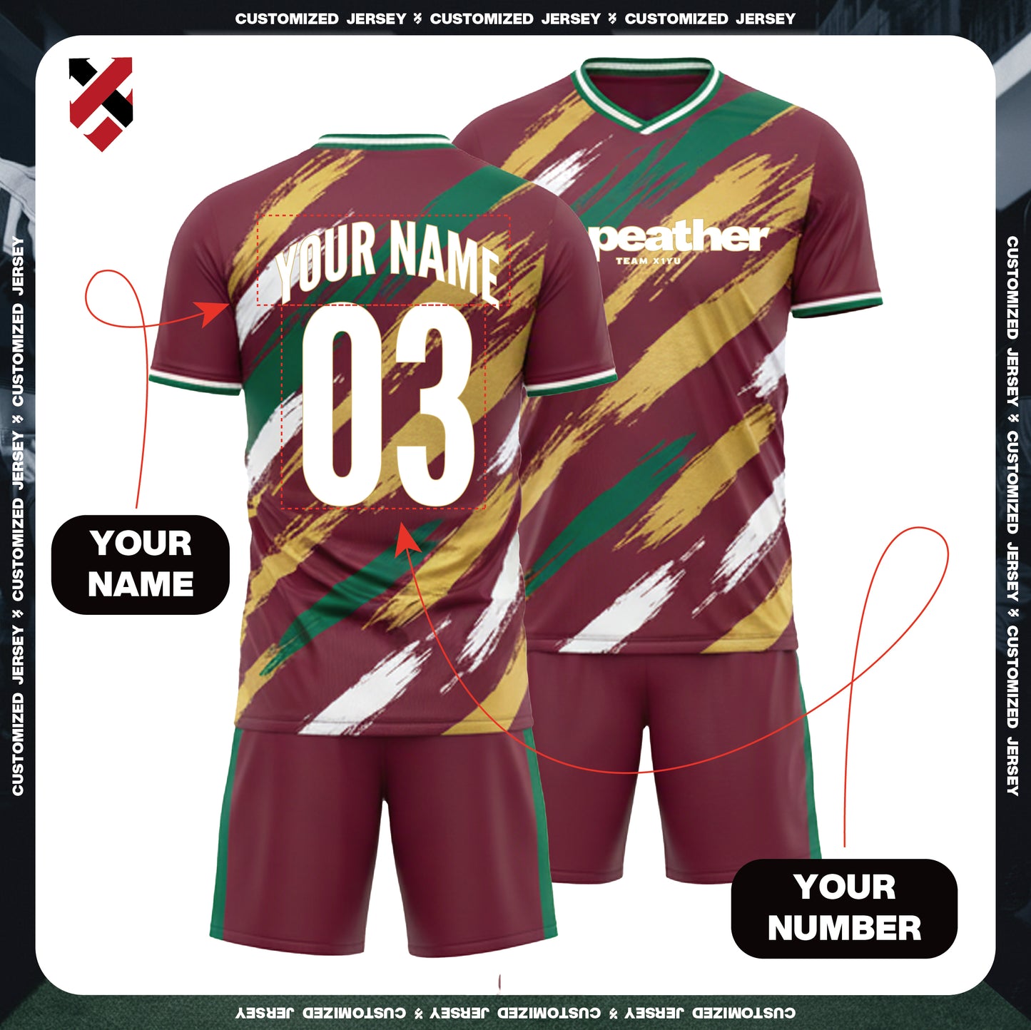 2026 World Cup Custom Maroon Football Jersey Kit | Brushstroke Pattern, Name & Number