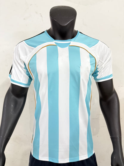 Argentina 2006 FIFA World Cup Home Jersey Classic Blue & White Stripe Football Jersey | Gold Trim Sportswear Top