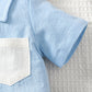 Kid Fashion Ready Stock Boys Summer Outfits Turn-down Collar Pocket Splice Shirt Elastic Shorts 2Pcs Clothes Set Blue 112211057