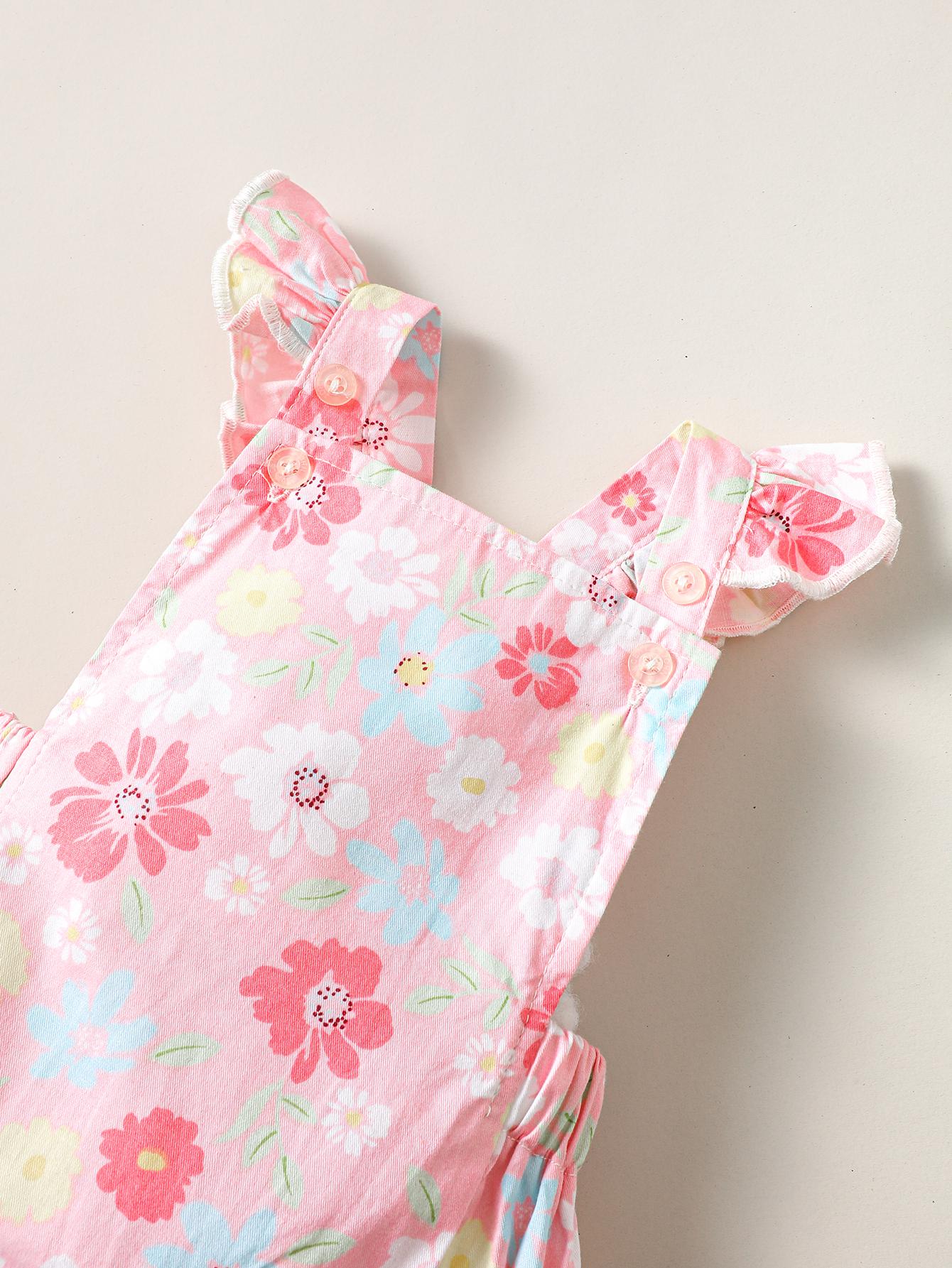 Kid Fashion Ready Stock Girls Clothes Summer Sleeveless Floral Print Romper With Hat 2Pcs Set ZX-ZB029