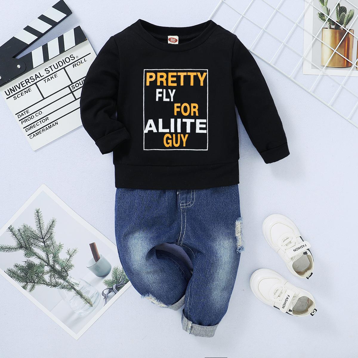 Baby Clothes Baby Boy Alphabet-Print Striped Gooded Long-Sleeve Sweatshirt WL20071199