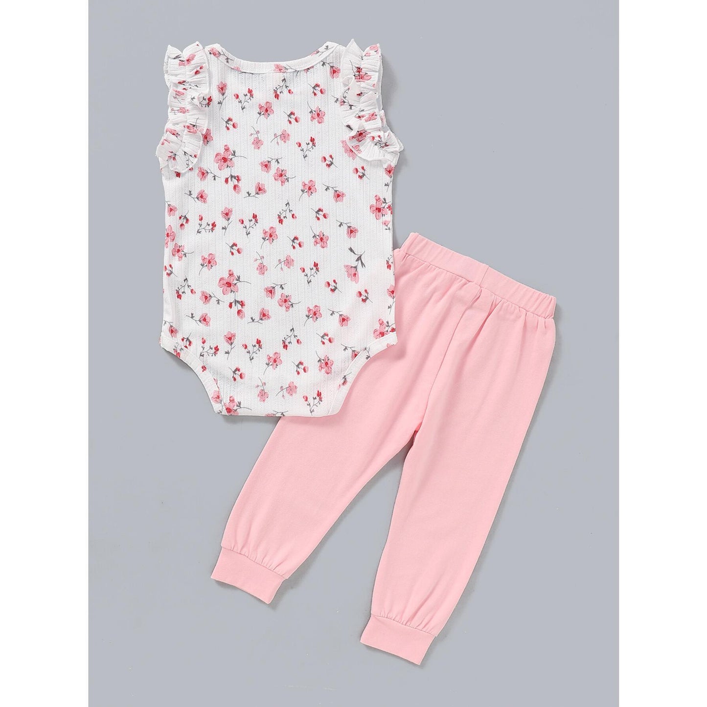 Kids Fashion Girl Clothes Toddler Girl Outfits Floral Sleeveless Romper Top Pants 2PCS Clothing Set WL2004671-1