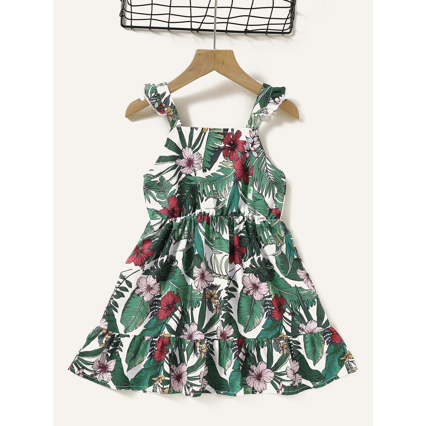 Kids Girl Clothes Little Girls Dress Sleeveless Floral Dress Little Girls Suspender Dress Green-YC2004167