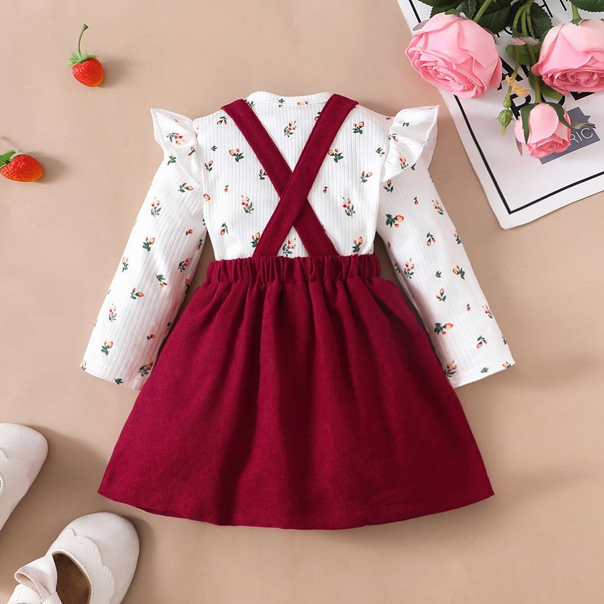 Baby Outfits For Baby Girls Small Flower Spring Long Sleeve Romper Fall Straps Suspender Skirts 2Pcs Clothes Set White GF122207003