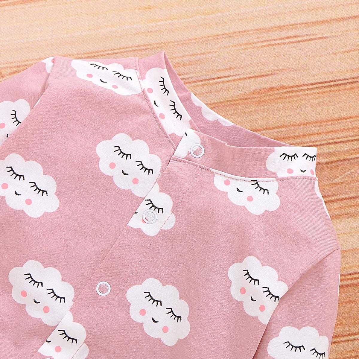 Newborn Baby Girls Outfits Jumpsuit For Winter Clouds Print Romper Headband 2Pcs Clothes Set,Pink 190066