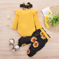Baby Girls Clothes Girls Outfits Letter Print Romper Sunflower Winter Pants Headband 3Pcs Yellow YC2006514