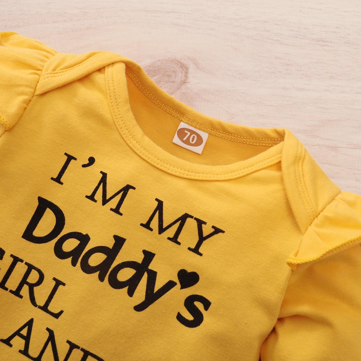 Baby Girls Clothes Girls Outfits Letter Print Romper Sunflower Winter Pants Headband 3Pcs Yellow YC2006514