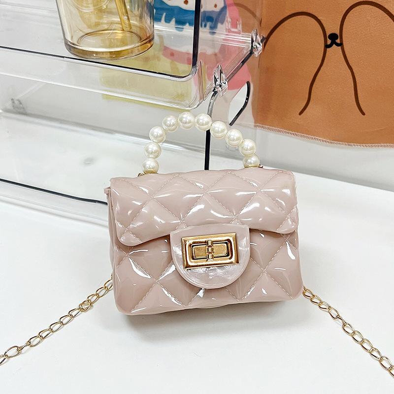 Kids fashion Girls'  Pearl Jelly Handbag Sweet and Versatile PVC Lingge Chain Zero Wallet B2304111