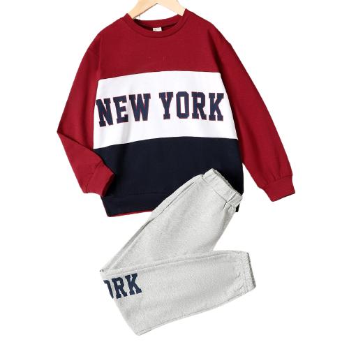 Kids fashion Boys Clothes boys Outfits Letter Print Splice Tops Elastic Pants 2PCS Red MZL-JIT7730051
