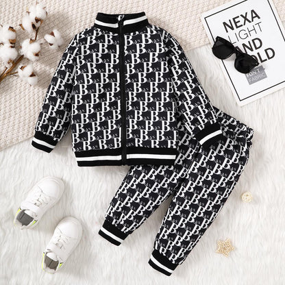 Baby Boys Outfits Stylish"B" Long Sleeve Pants 2Pcs Winter Clothes Set Black WJ212209002