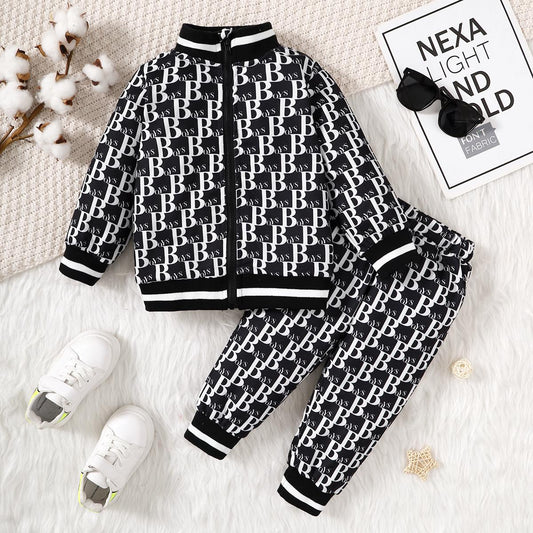 Baby Boys Outfits Stylish"B" Long Sleeve Pants 2Pcs Winter Clothes Set Black WJ212209002