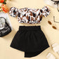 Kids Fashion Ready Stock Girls Outfits Off The Shoulder Camouflage Print Tops Irregular Skirts Brown 122110018