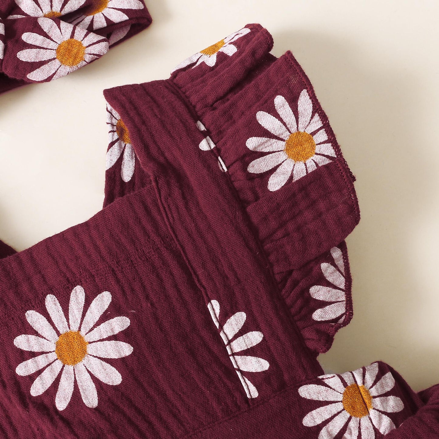 Newborn Baby Girls Clothes Baby Girls Romper Bodysuit Daisy Print Flying Sleeve Romper Baby Girls One Piece Jumpsuit Headband Set Red 32102758