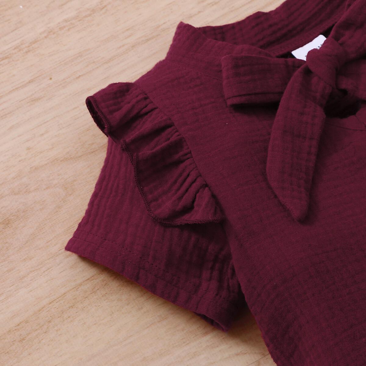 Baby Girl Clothes Ruffle Short Sleeve Tops Floral Skirt Summer 2pcs Outfits Wine Red 22011848-1
