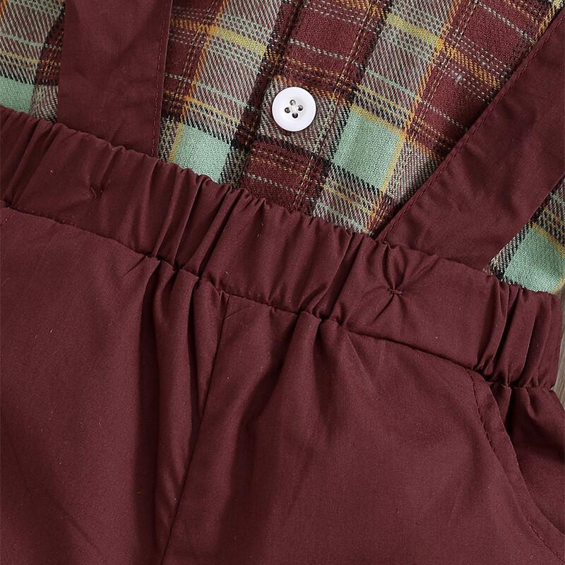 Newborn Baby Boys Clothes Baby Boys 2PCS Outfits Long Sleeve Lapel Plaid Tops Overall Pants Set 22106303-2