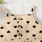 Kids fashion Girls Outfits Summer Straps Heart Print Tops Shorts 2Pcs OOTD Apricot 12110056