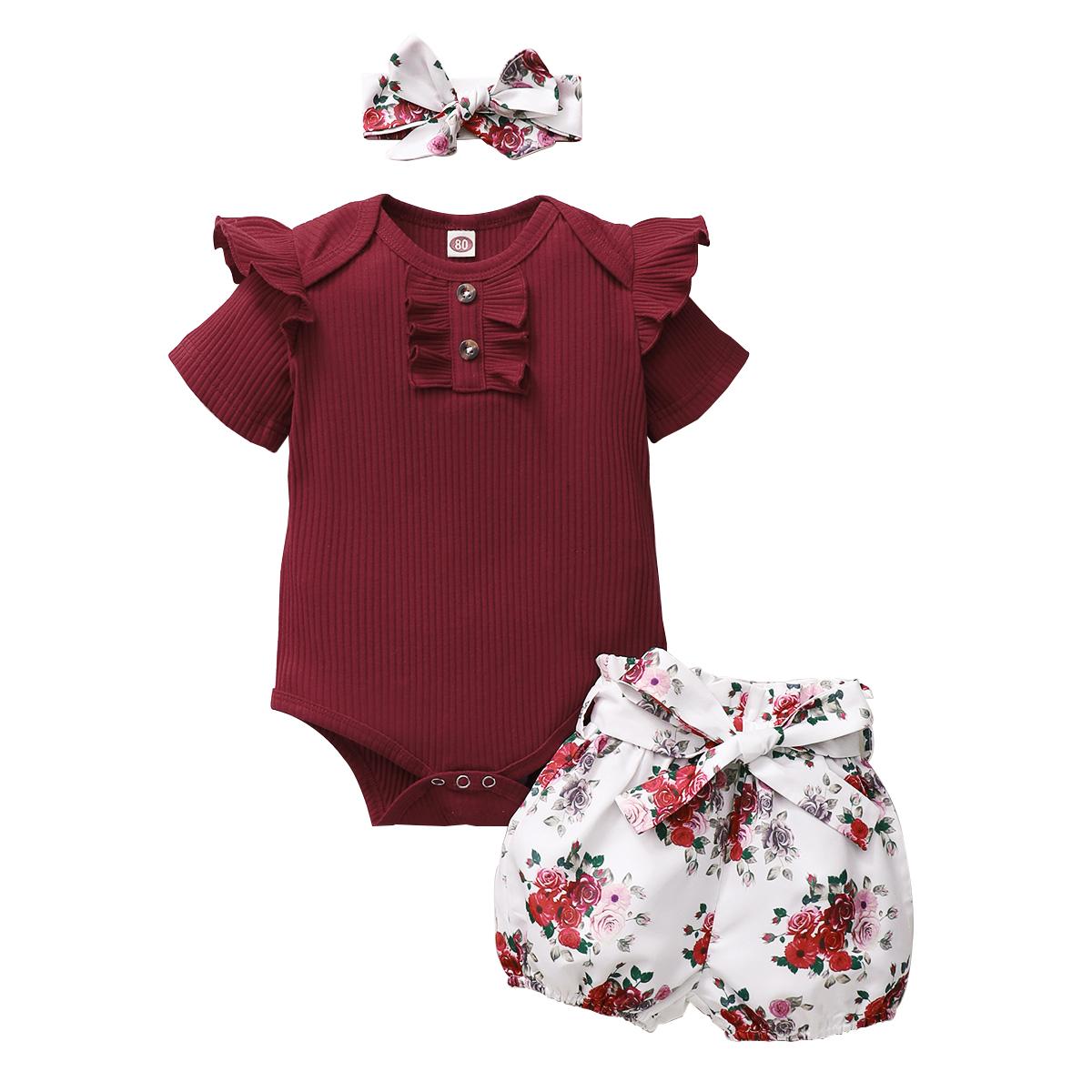 Newborn Baby Girl Outfits Ruffle Sleeve Romper Tops Floral Shorts Set Baby Girl Summer Clothes Outfits Set 22012047