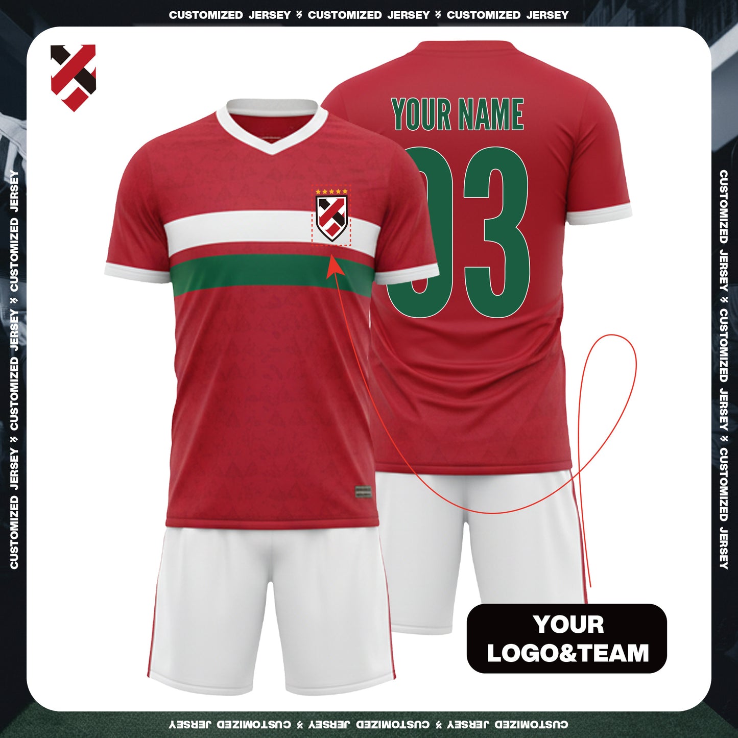 World Cup Custom Red & White Football Jersey Kit | Personalized Name, Number, Logo