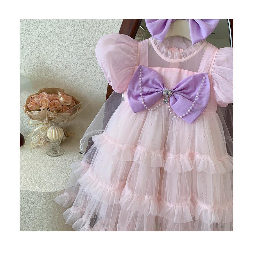 Baby Fashion Girls Princess Dress Summer Puff Sleeve Party Performance Dress Fluffy Cake Dress 23c021