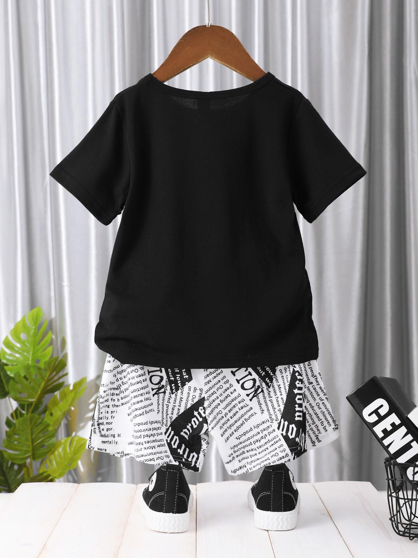 Baby Boys Clothes Headphone Summer Shirts Letter Shorts 2Pcs Outfits Black F112112001