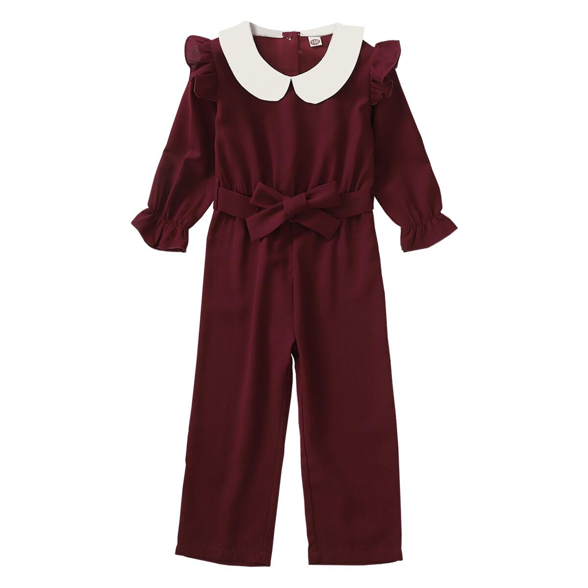 Kids fashion Girls Clothes Girls Jumpsuit Ruffle Long Sleeve Lapel Overall Pants Red 12009478