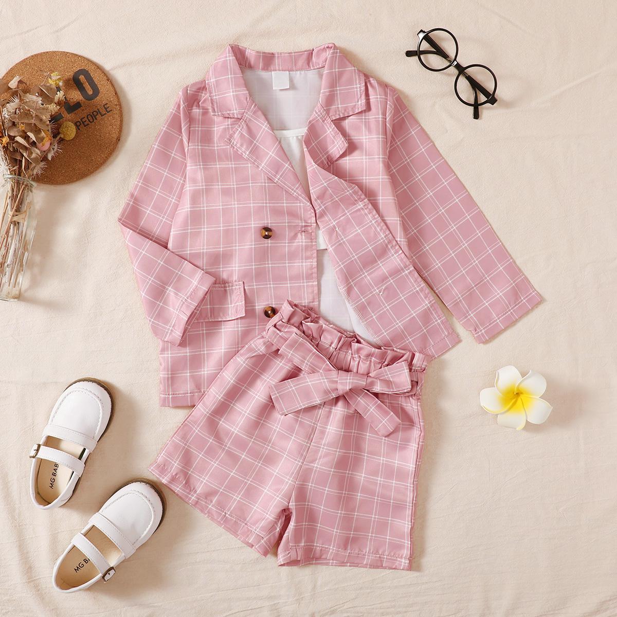 Baby Clothes Baby Girl Pink Jacket With White Short Sleeves And Pink Shorts 3PCS 112205304