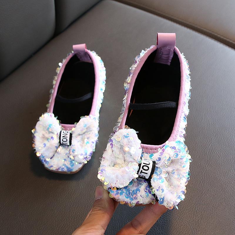 Baby Girls Shoes Korean Version Ff Flat-bottomed Bow Sequined Soft-soled Princess Shoes 9999