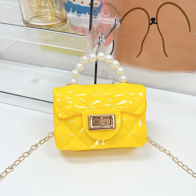 Kids fashion Girls'  Pearl Jelly Handbag Sweet and Versatile PVC Lingge Chain Zero Wallet B2304111