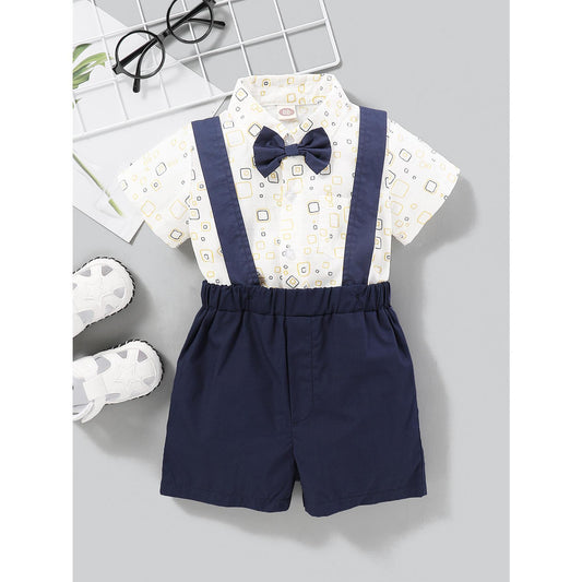 Baby Boys Clothes Baby Boys 2PCS Outfits Short Sleeve Lapel Tops Overall Shorts Set Dark BlueWL2004434