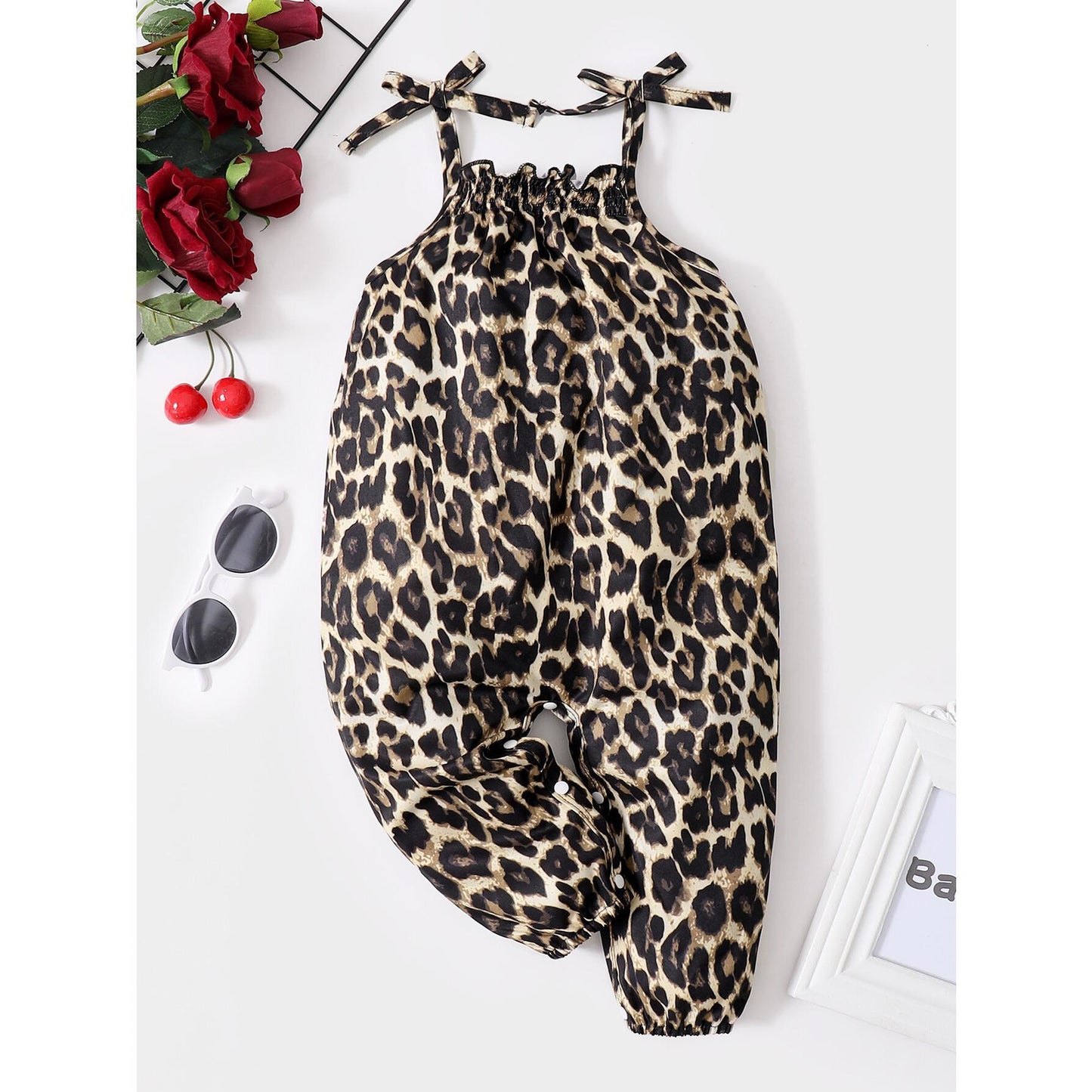 Infant Baby Girl Clothes Strap Pants Outfits Infant Baby Girl One Piece Jumpsuit Leopard Bodysuit22101109-1