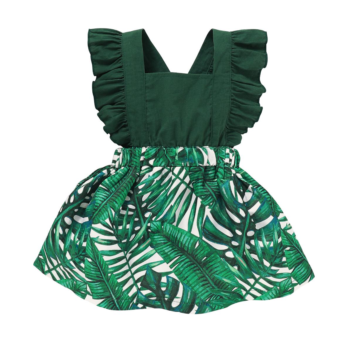 Kids Fashion Girl Dress Ruffle Sleeve Dress Infant Girl Dress Summer Dress  Green WL2003347