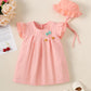 Kid Fashion Ready Stock Girls Outfits Sleeveless Solid Color Summer Dress With Hat 2Pcs Clothes Set ZX-ZB001