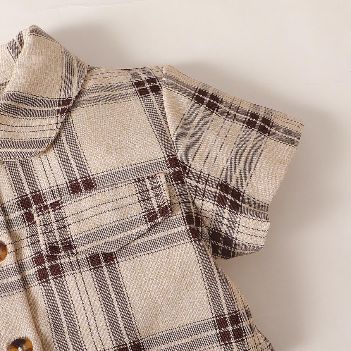 Baby Girls Clothes Baby OOTD Plaid Polo Shirts Dress 2PCS Brown 222211301