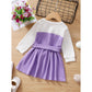 Baby GirlsDress Long Sleeve Round Neckline Pockets Dress Purple12105322