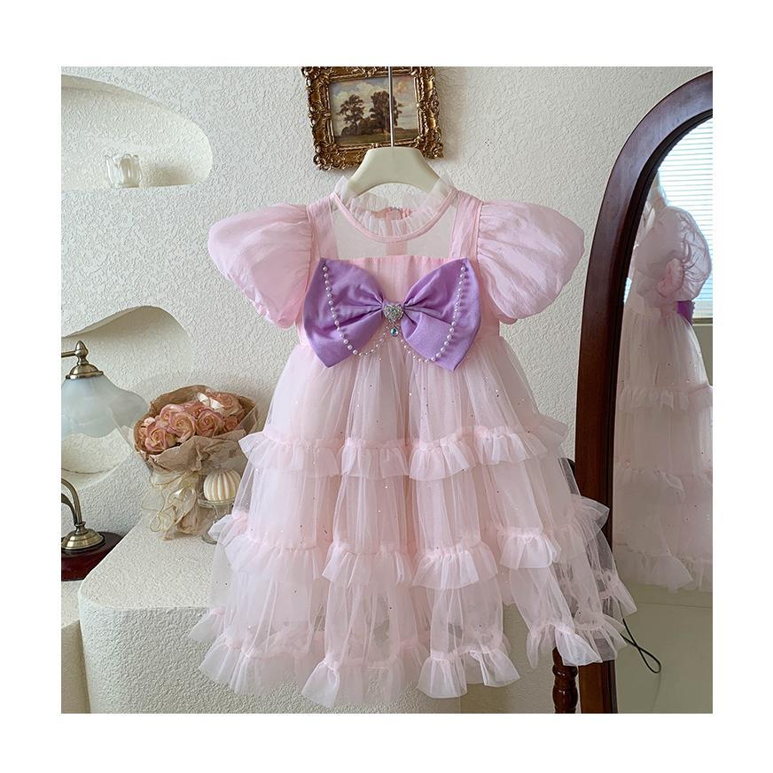 Baby Fashion Girls Princess Dress Summer Puff Sleeve Party Performance Dress Fluffy Cake Dress 23c021