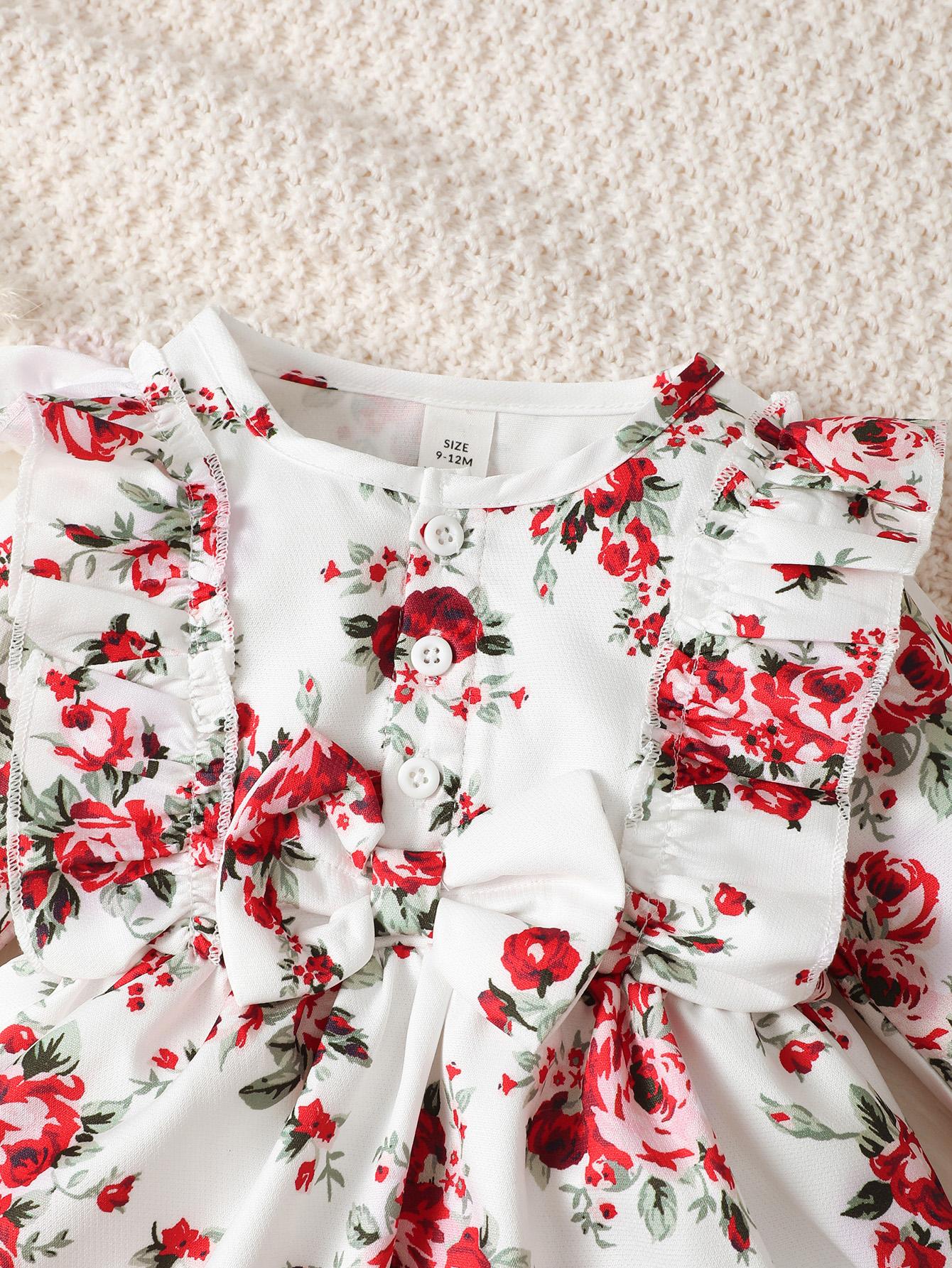 Baby Girls Dress Floral Long Sleeve For Winter One Piece Sun Dress White-GF112208007