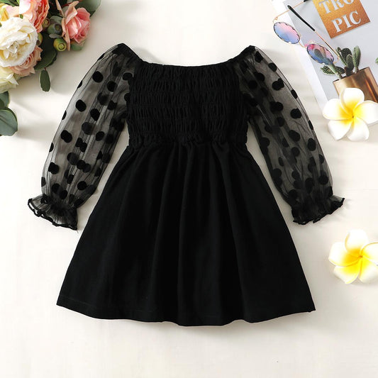Baby Girls Dress Wide Neck Gauze One Piece Sun Dress Black 222206313