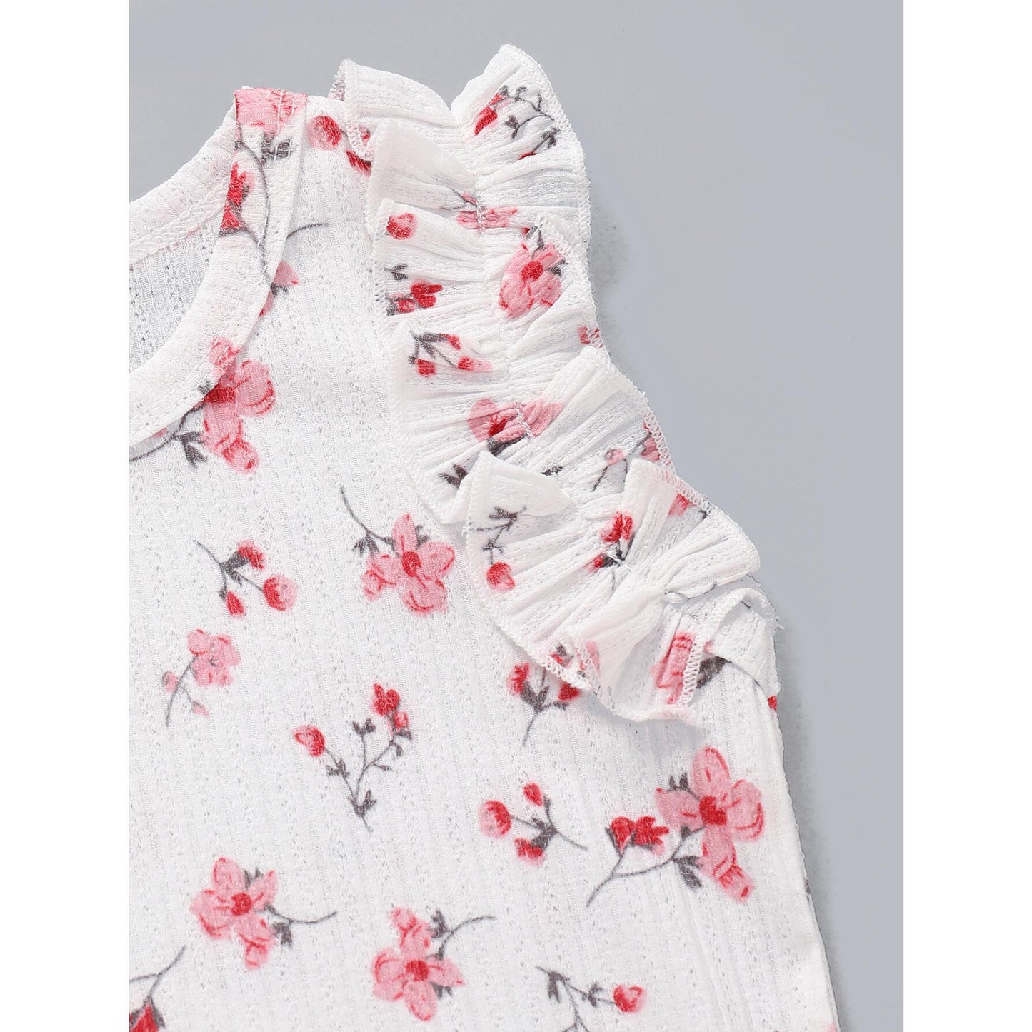 Kids Fashion Girl Clothes Toddler Girl Outfits Floral Sleeveless Romper Top Pants 2PCS Clothing Set WL2004671-1