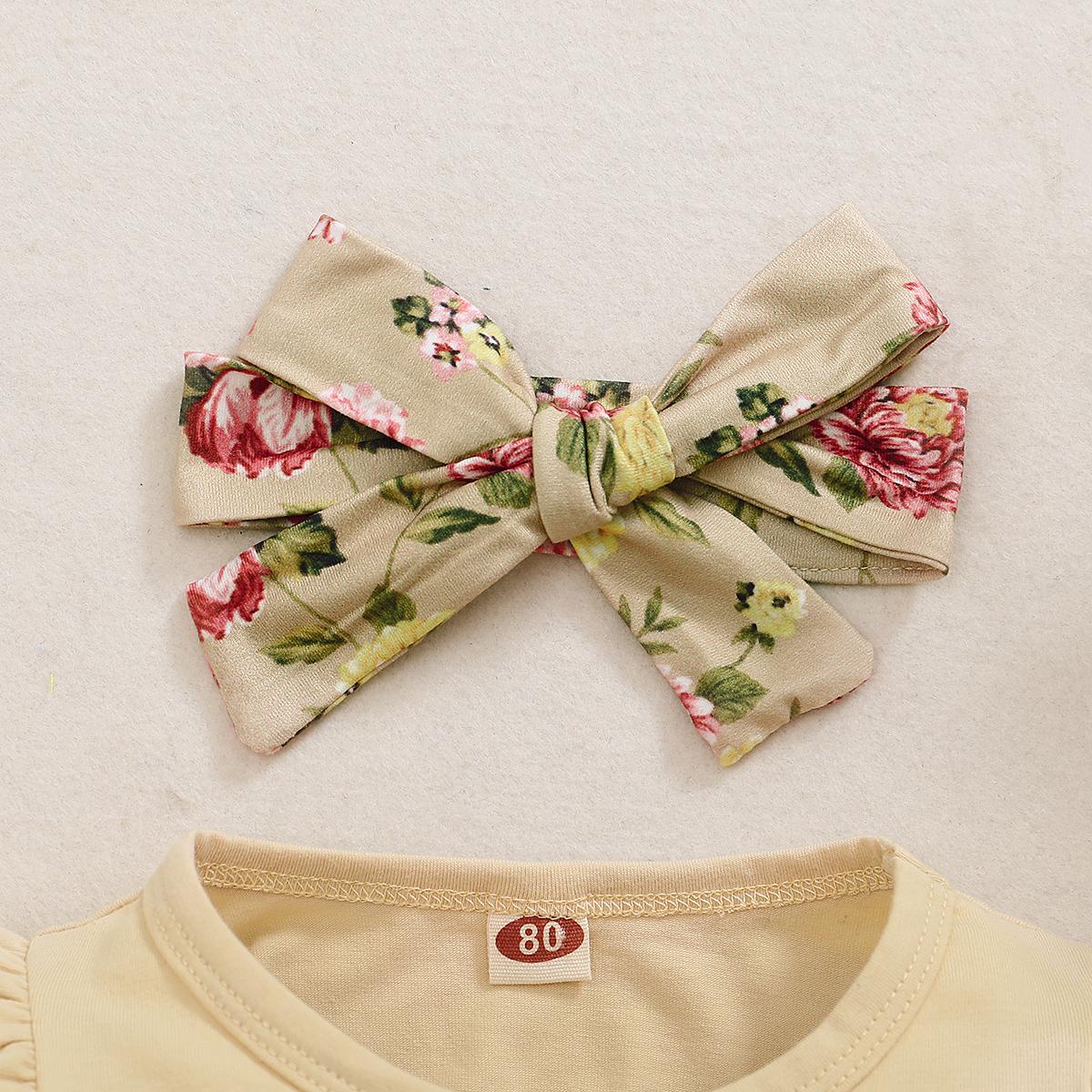 Baby Girls Clothes Long Sleeve T-Shirt Floral Pants Headband Apricot 3PCS WL20091497