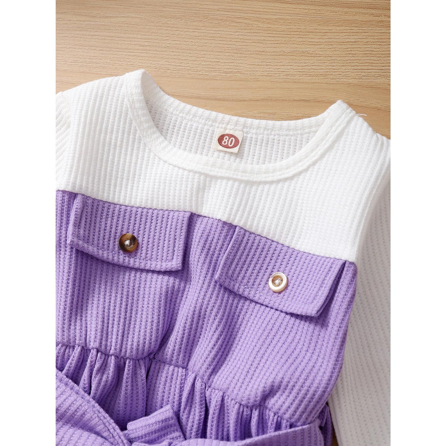 Baby GirlsDress Long Sleeve Round Neckline Pockets Dress Purple12105322