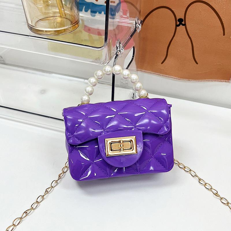 Kids fashion Girls'  Pearl Jelly Handbag Sweet and Versatile PVC Lingge Chain Zero Wallet B2304111