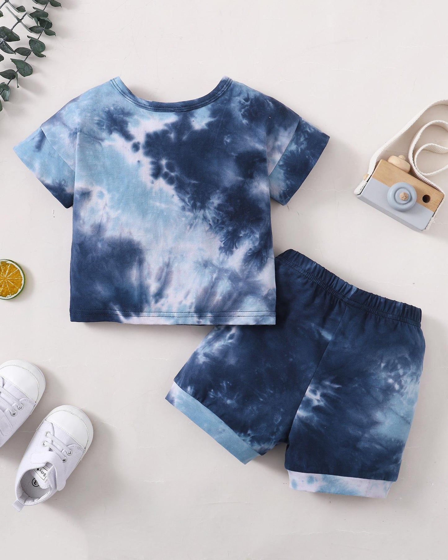 Kids fashion Boys Clothes Ready Stock Tie-dye Shirt Shorts 2Pcs Summer Outfits Blue 12109015-3