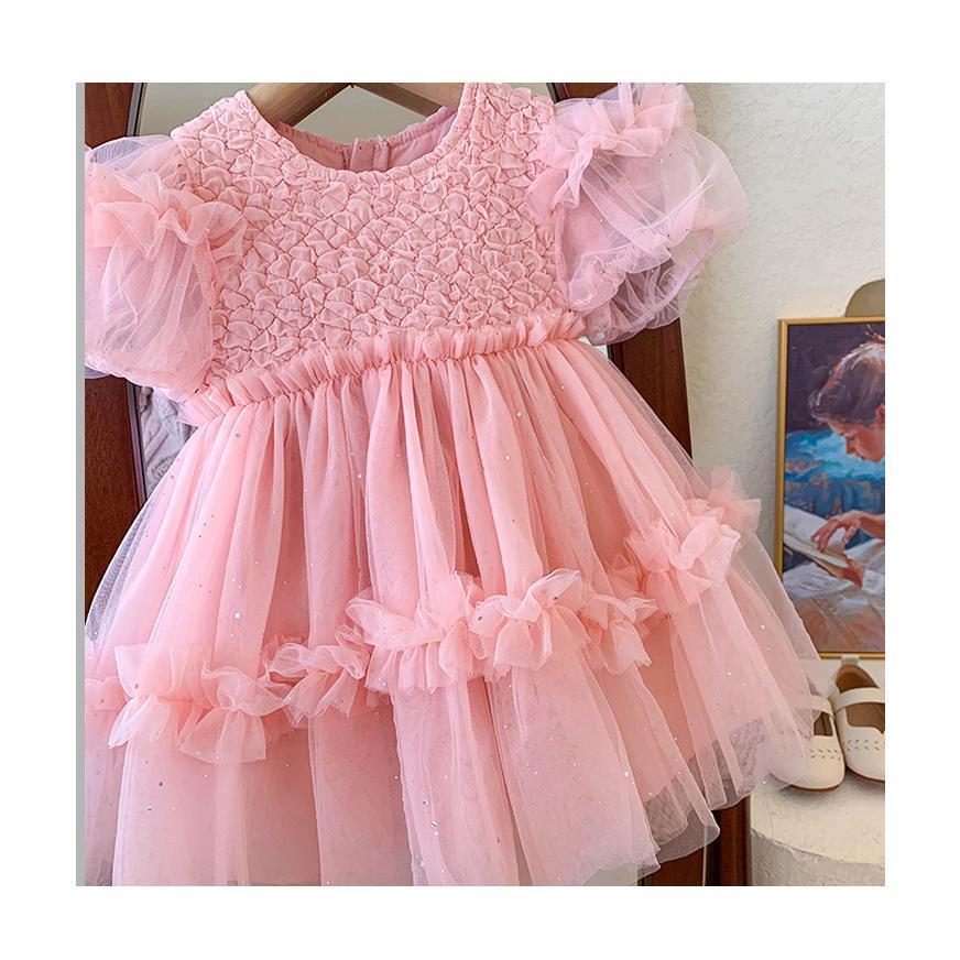 Baby Fashion Girls Princess Dress Bubble Sleeved Fluffy Summer Sweet Dress A23001